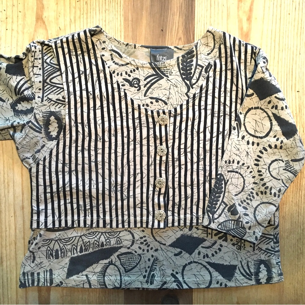 Vintage FRITZI Black & Tan Graphic Top with Vest - Picture 5 of 14